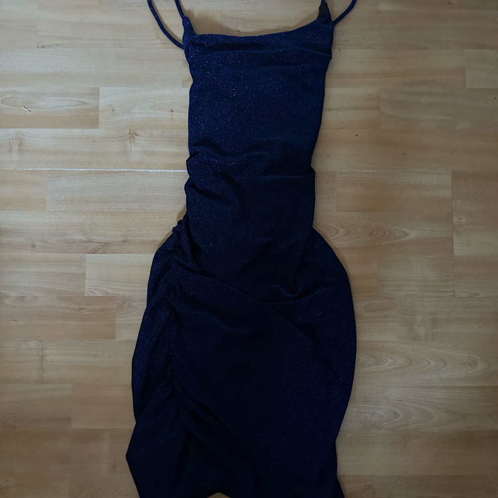 Blue glitter large lace up dress